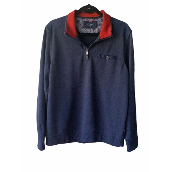 Ted Baker  1/4 Zip Blue Knit Pullover Sweater Navy Size Large Ted Size 4 - Picture 1 of 9